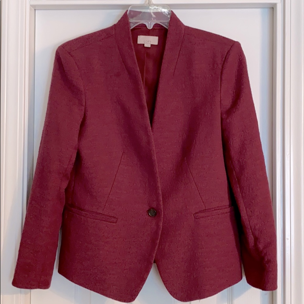 Loft 10 Red Textured No Collar Structured Blazer - image 1
